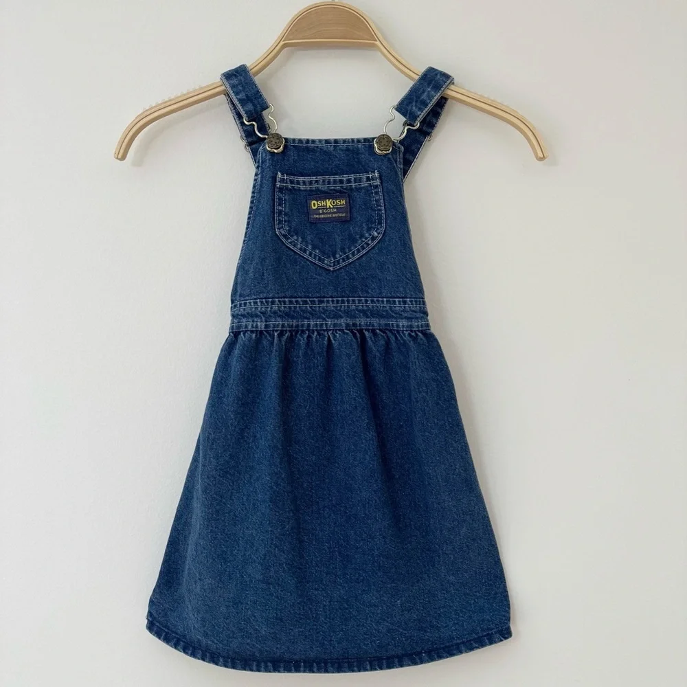 Vintage OshKosh B'gosh Blue Denim Jumper Dress Made in USA, Size 6, EUC